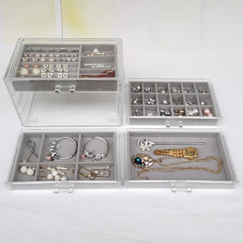SG Stock ShopClassy Four-drawer acrylic velvet storage box jewelry necklace earrings earrings ring necklace display