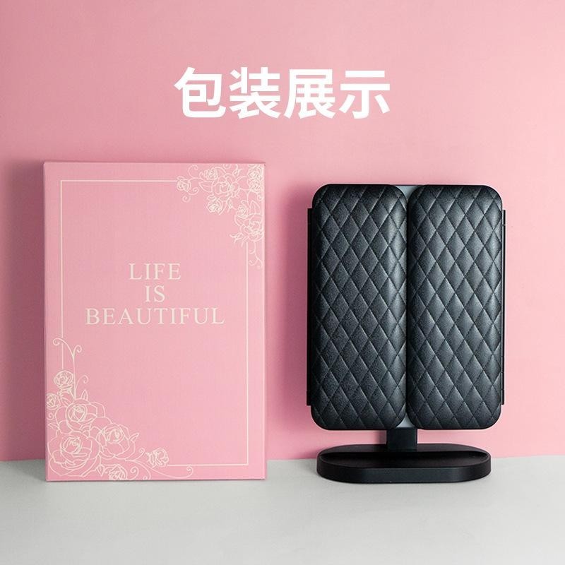 LED cosmetic vanity mirror light desktop multi-functional desktop folding mirror light leather rechargeble