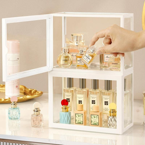 Perfume storage box dust-proof transparent display rack glass desktop storage rack cosmetics lipstick storage box