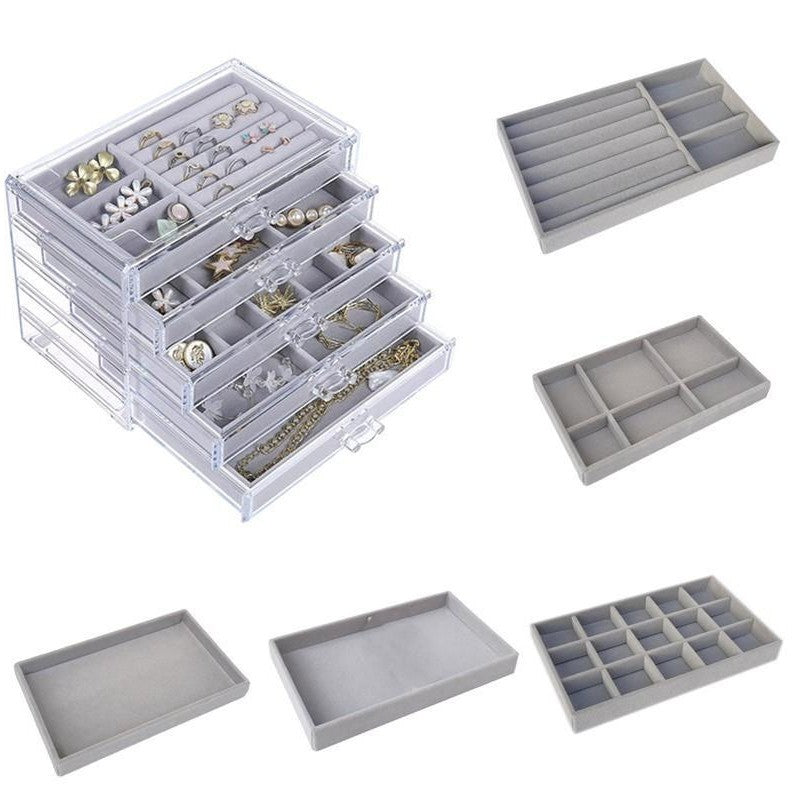 ShopClassyshop Five drawer acrylic velvet storage box jewelry organizer necklace earrings ring display rack