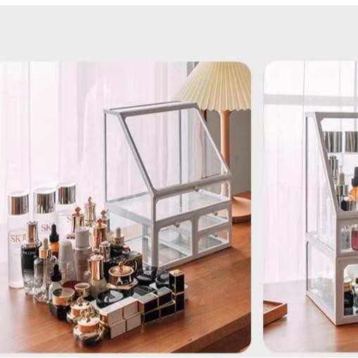 Shop Classy Set of 2 Makeup Organizer Box Glass Brush Storage Box Eyebrow Pencil Cosmetic Drawer Organiser Jewelry