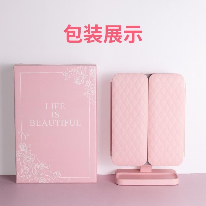 LED cosmetic vanity mirror light desktop multi-functional desktop folding mirror light leather rechargeble