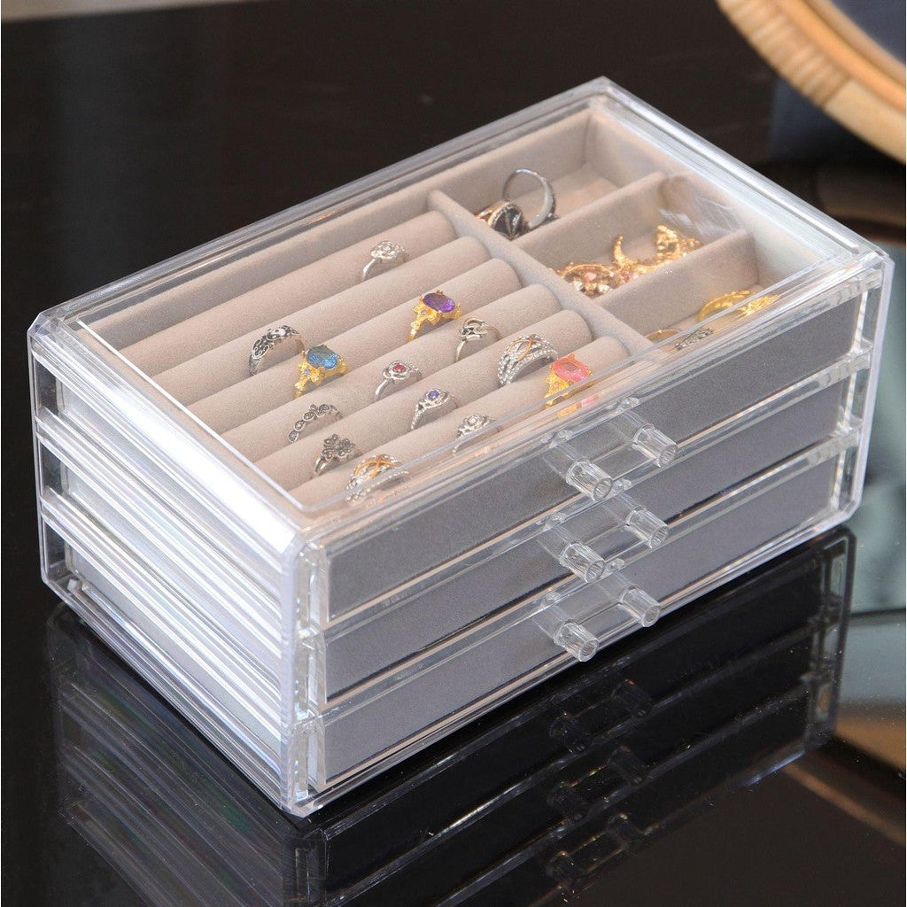 SG Stock ShopClassy Four-drawer acrylic velvet storage box jewelry necklace earrings earrings ring necklace display