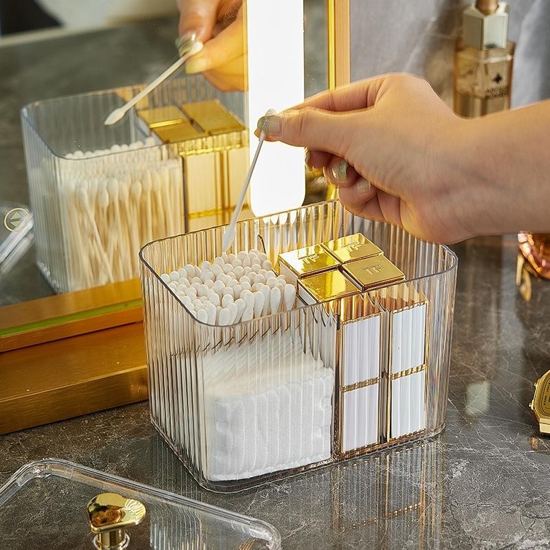 Transparent Acrylic makeup puff and cotton swab storage box Holder Organizer