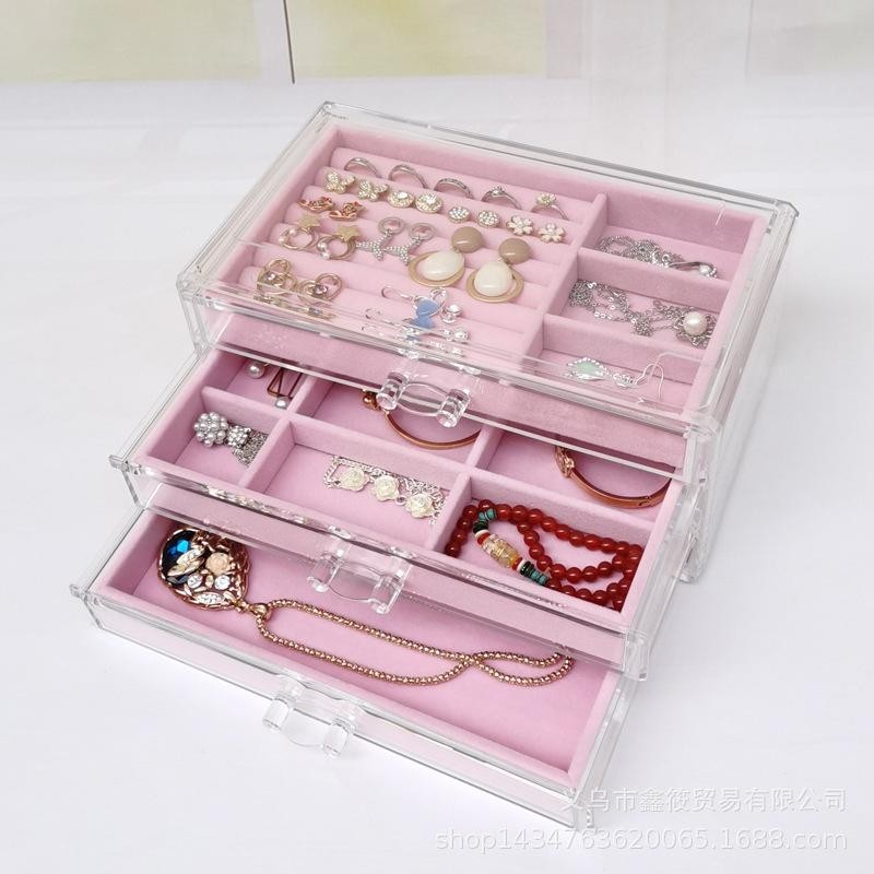 SG Stock ShopClassy Four-drawer acrylic velvet storage box jewelry necklace earrings earrings ring necklace display