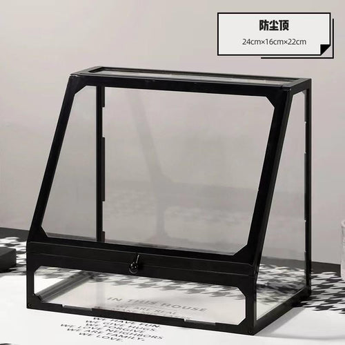 Hight-end GlassTop Perfume organizer Cosmetics Glass Makeup Box Organizer 24x16x22cm