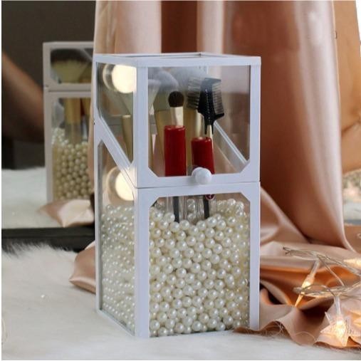 Shopclassyshop Glass Markup Brush organizer Holder White Frame Classy Metal with Beads