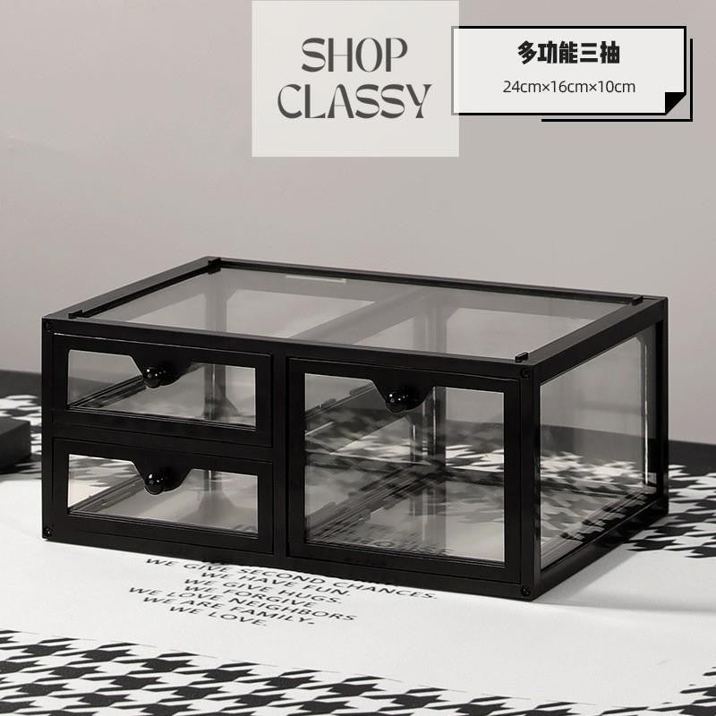 Shopclassyshop Display Glass Brush Storage Box Eyebrow Pencil Cosmetic Drawer Makeup Organizer Jewelry 3 Drawer
