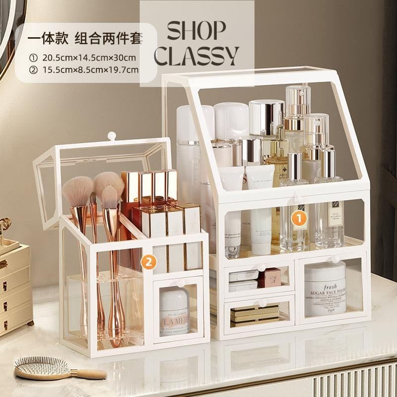 Shop Classy Set of 2 Makeup Organizer Box Glass Brush Storage Box Eyebrow Pencil Cosmetic Drawer Organiser Jewelry