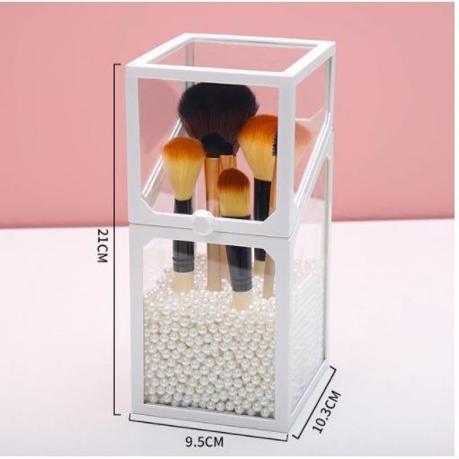 Shopclassyshop Glass Markup Brush organizer Holder White Frame Classy Metal with Beads