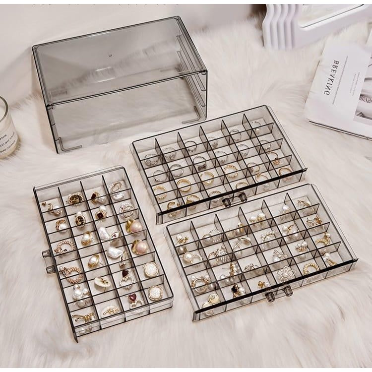 Shopclassyshop Transparent three-layer 72slot jewelry box anti-oxidation earring box multi-grid ring jewelry storage box