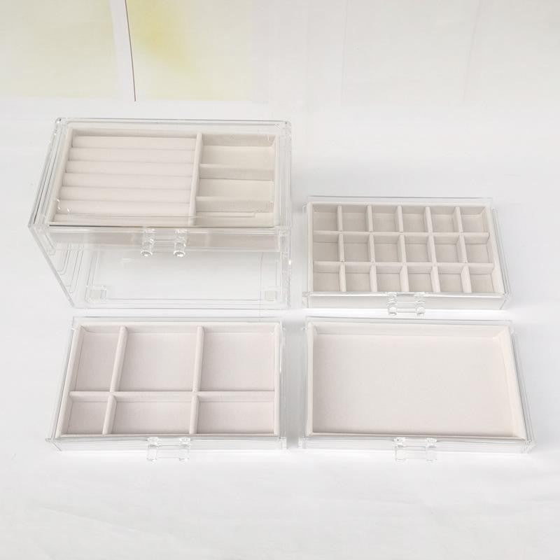 SG Stock ShopClassy Four-drawer acrylic velvet storage box jewelry necklace earrings earrings ring necklace display