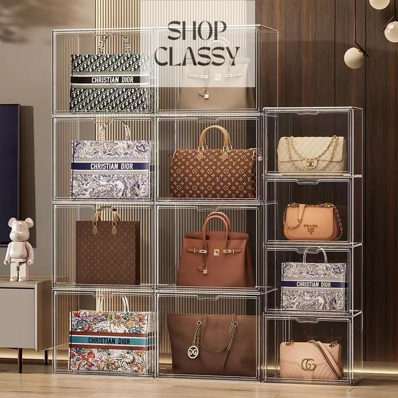 ShopClassyshop XXL Extra large Acrylic Premium Handbag Box Stackable with magnetic door for Luxury Bags