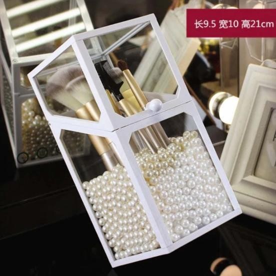 Shopclassyshop Glass Markup Brush organizer Holder White Frame Classy Metal with Beads