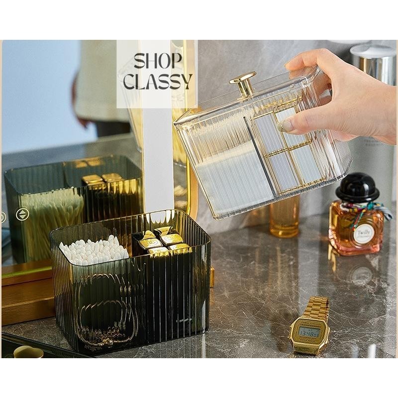 Transparent Acrylic makeup puff and cotton swab storage box Holder Organizer