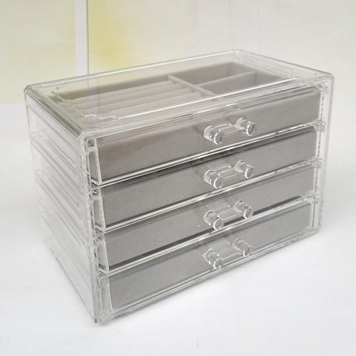 SG Stock ShopClassy Four-drawer acrylic velvet storage box jewelry necklace earrings earrings ring necklace display