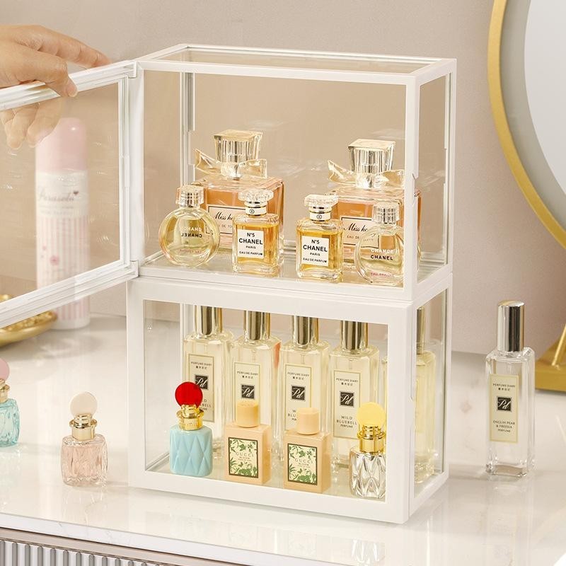 Perfume storage box dust-proof transparent display rack glass desktop storage rack cosmetics lipstick storage box