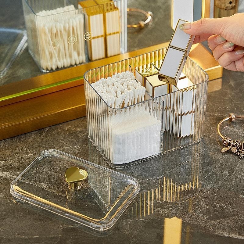 Transparent Acrylic makeup puff and cotton swab storage box Holder Organizer