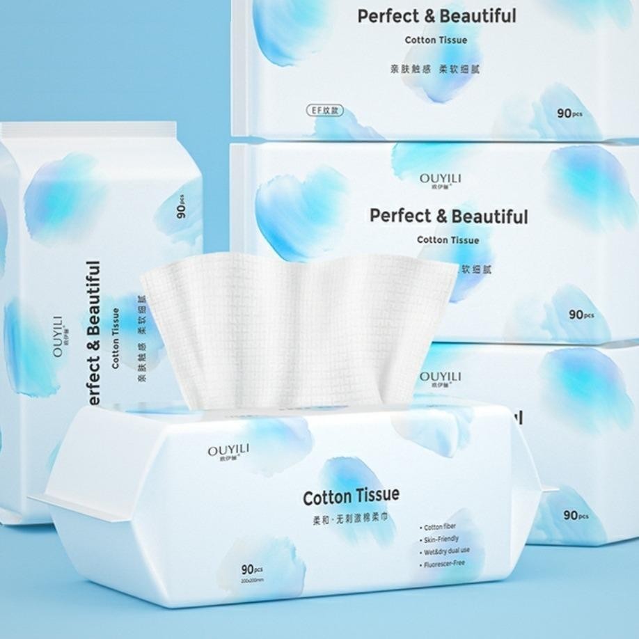 Shopclassyshop OUYILI 100pcs Cotton Extra Thick Facial Cotton Tissues Wet & Dry Use Lint-Free Tissues for Sensitive Skin