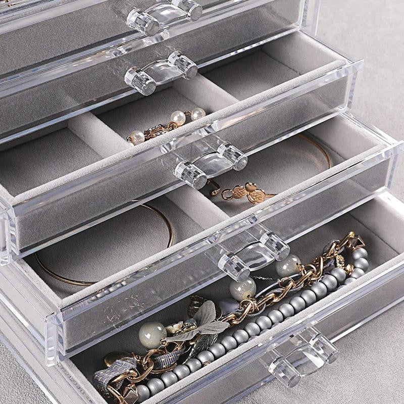 ShopClassyshop Five drawer acrylic velvet storage box jewelry organizer necklace earrings ring display rack
