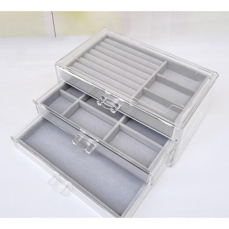 SG Stock ShopClassy Three drawer cosmetic storage box, jewelry necklace, earring ring display rack, velvet