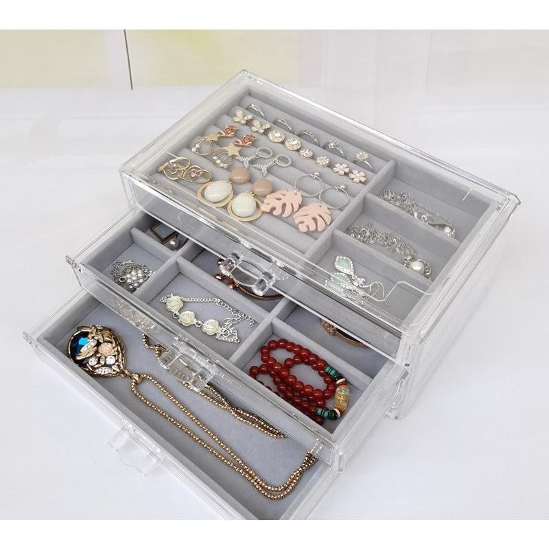 SG Stock ShopClassy Three drawer cosmetic storage box, jewelry necklace, earring ring display rack, velvet