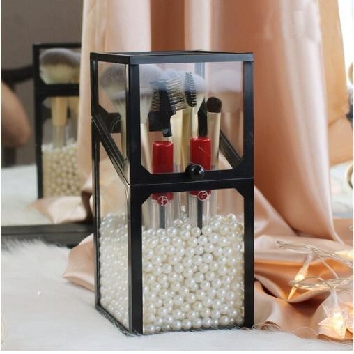 Shopclassyshop Glass Markup Brush organizer Holder White Frame Classy Metal with Beads