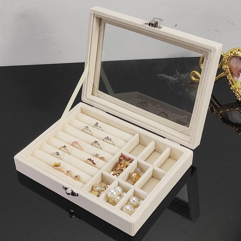 Shopclassyshop 45 Square Slots Exquisite transparent jewelry box drawer women's velvet ring earrings small grid