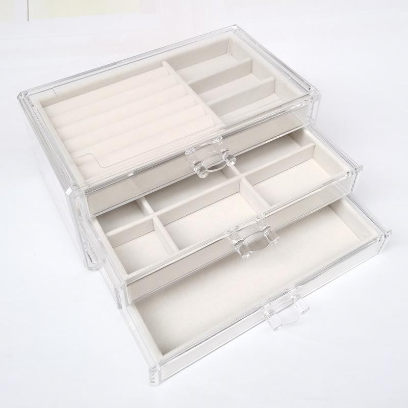 SG Stock ShopClassy Four-drawer acrylic velvet storage box jewelry necklace earrings earrings ring necklace display