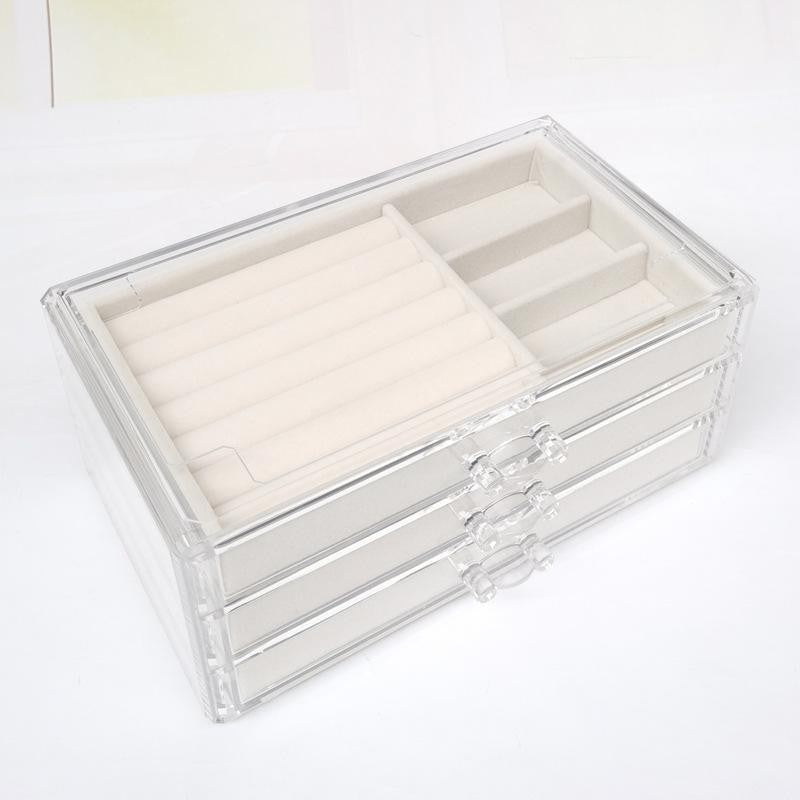 SG Stock ShopClassy Three drawer cosmetic storage box, jewelry necklace, earring ring display rack, velvet