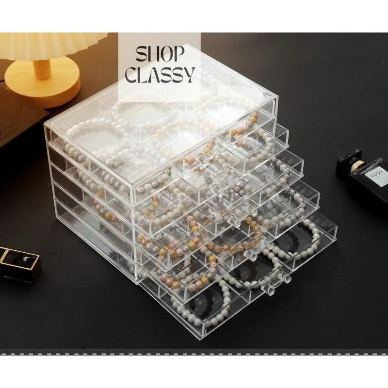 Shopclassyshop Five Drawer ins transparent Bracelet Organizer dust-proof earring bracelets necklaces jewelry storage box