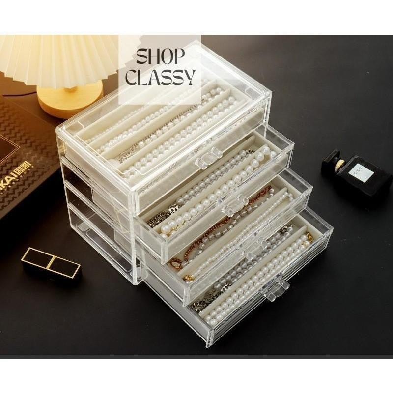 ShopClassyShop Acrylic Drawer style velvet jewelry necklace storage box organizer velvet