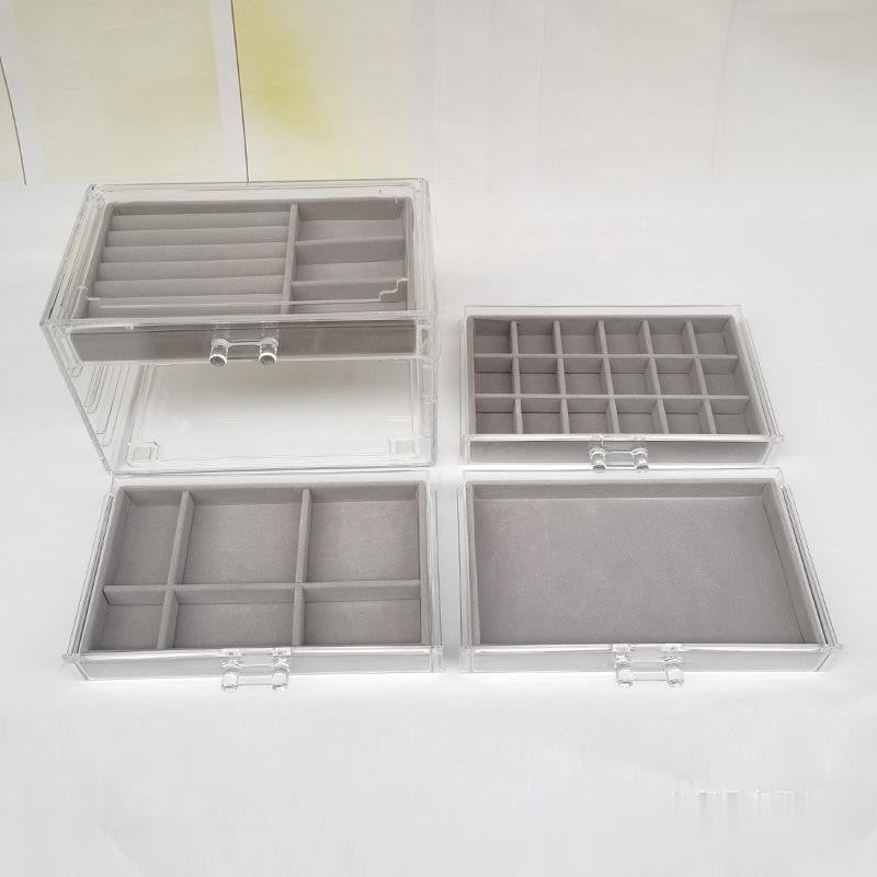 SG Stock ShopClassy Four-drawer acrylic velvet storage box jewelry necklace earrings earrings ring necklace display