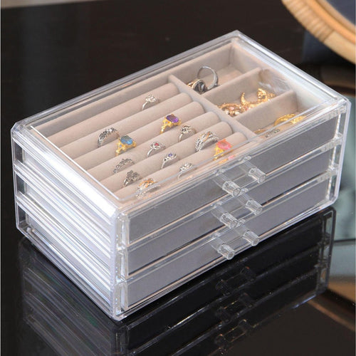 SG Stock ShopClassy Three drawer cosmetic storage box, jewelry necklace, earring ring display rack, velvet