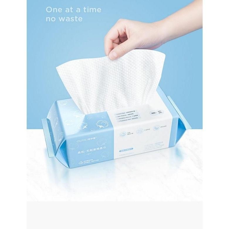 Shopclassyshop OUYILI 100pcs Cotton Extra Thick Facial Cotton Tissues Wet & Dry Use Lint-Free Tissues for Sensitive Skin