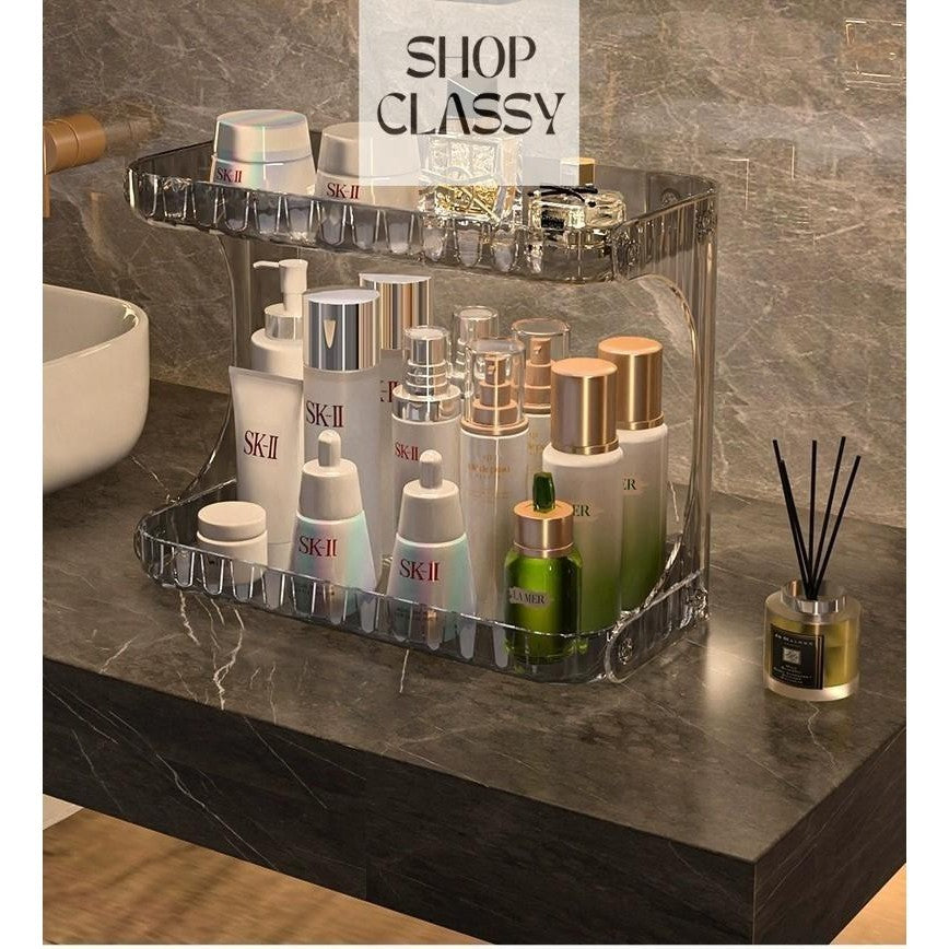 Shopclassyshop Bathroom double shelves rack countertops cosmetics storage bathroom organizer skin care products storage