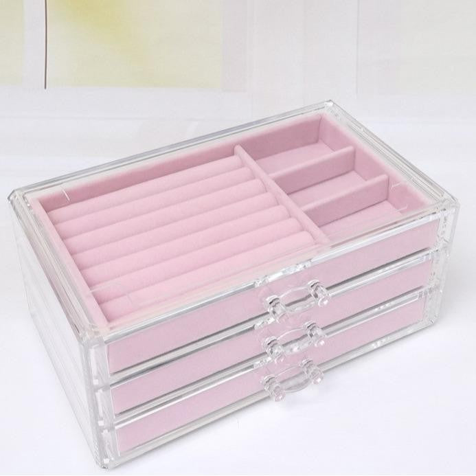 SG Stock ShopClassy Three drawer cosmetic storage box, jewelry necklace, earring ring display rack, velvet