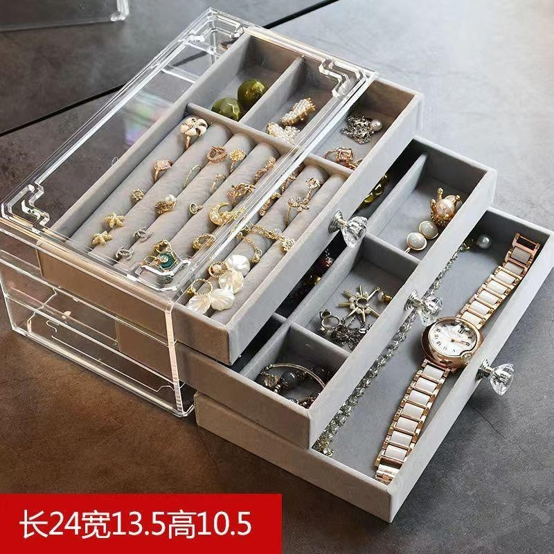 Shopclassyshop 45 Square Slots Exquisite transparent jewelry box drawer women's velvet ring earrings small grid
