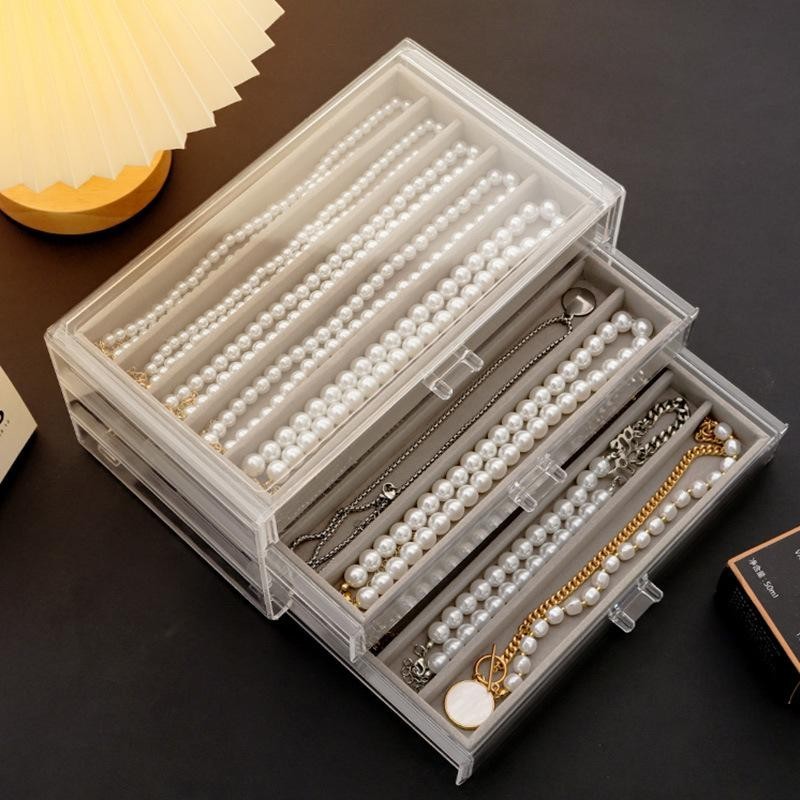 ShopClassyShop Acrylic Drawer style velvet jewelry necklace storage box organizer velvet
