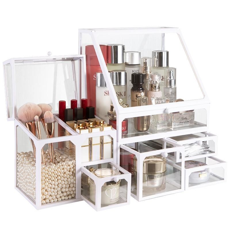 Glass Cosmetic Storage Box Desktop Organizing Facial Mask  Cosmetic Box Dustproof Lipstick Skin Care Storage Rack