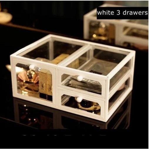 Shopclassyshop Display Glass Brush Storage Box Eyebrow Pencil Cosmetic Drawer Makeup Organizer Jewelry 3 Drawer