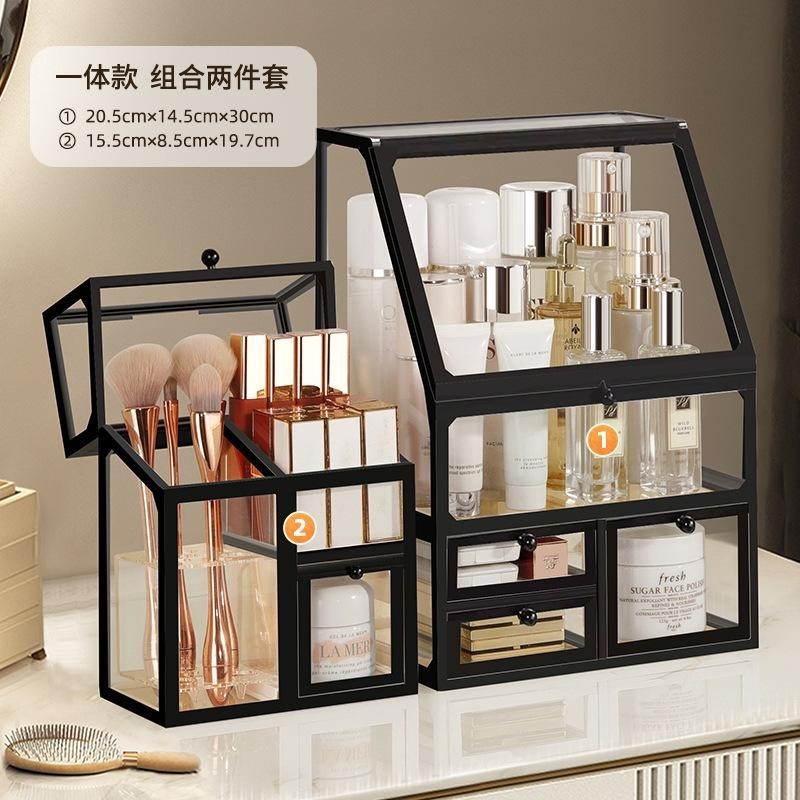 Shop Classy Set of 2 Makeup Organizer Box Glass Brush Storage Box Eyebrow Pencil Cosmetic Drawer Organiser Jewelry