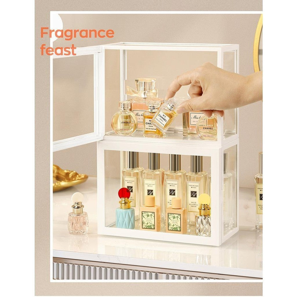 Perfume storage box dust-proof transparent display rack glass desktop storage rack cosmetics lipstick storage box