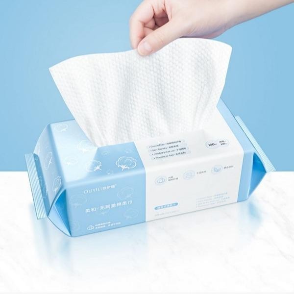 Shopclassyshop OUYILI 100pcs Cotton Extra Thick Facial Cotton Tissues Wet & Dry Use Lint-Free Tissues for Sensitive Skin