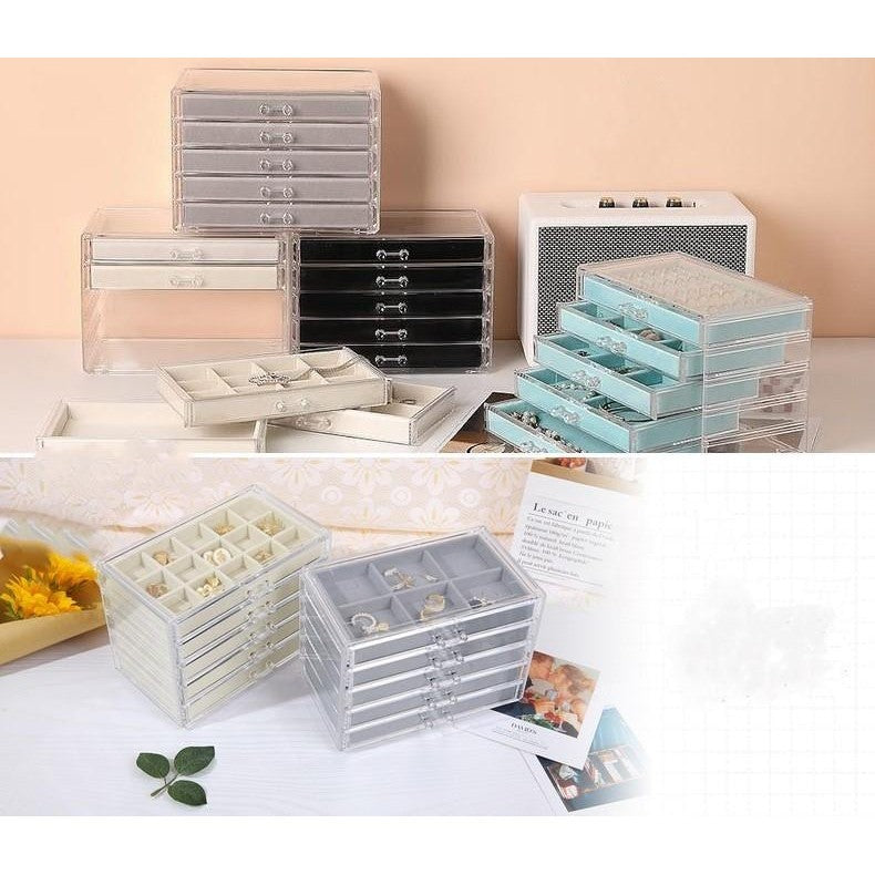 ShopClassyshop Five drawer acrylic velvet storage box jewelry organizer necklace earrings ring display rack