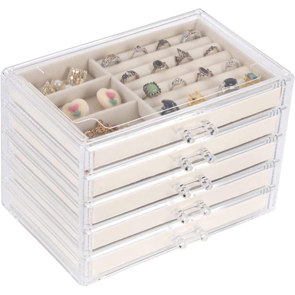 ShopClassyshop Five drawer acrylic velvet storage box jewelry organizer necklace earrings ring display rack