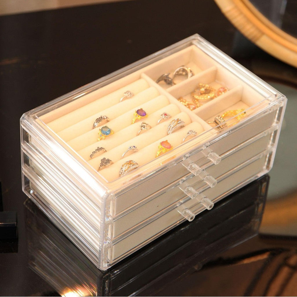 SG Stock ShopClassy Four-drawer acrylic velvet storage box jewelry necklace earrings earrings ring necklace display