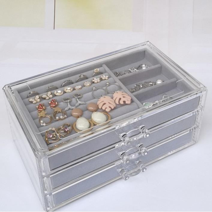 SG Stock ShopClassy Three drawer cosmetic storage box, jewelry necklace, earring ring display rack, velvet