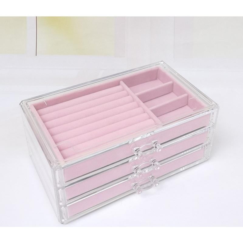SG Stock ShopClassy Three drawer cosmetic storage box, jewelry necklace, earring ring display rack, velvet