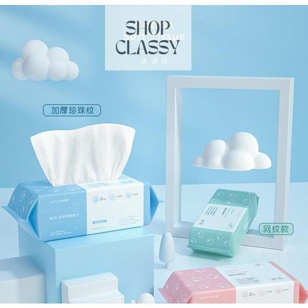 Shopclassyshop OUYILI 100pcs Cotton Extra Thick Facial Cotton Tissues Wet & Dry Use Lint-Free Tissues for Sensitive Skin